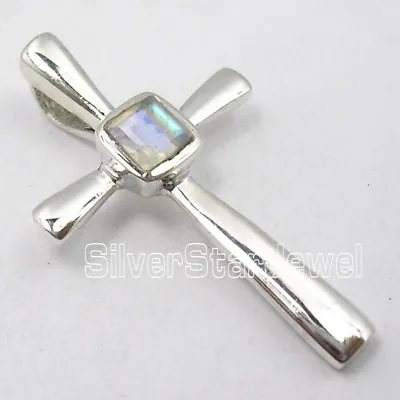 925 Solid Silver Unseen RAINBOW MOONSTONE HANDMADE CROSS Pendant 3 CM 2.6 Grams	 • $8.99