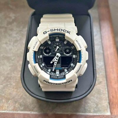 £70 • Buy White And Blue Men's Casio G-SHOCK 55mm Duo Chrono - GA100B-7A