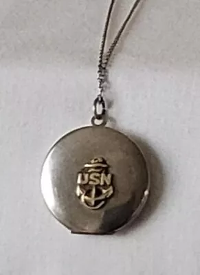 Vintage USN United States Navy Sterling Silver Locket Photo Pendant Necklace • $24.99