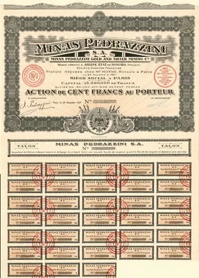 Minas Pedrazzini S. A. - Stock Certificate - Mexican Stocks & Bonds • $30