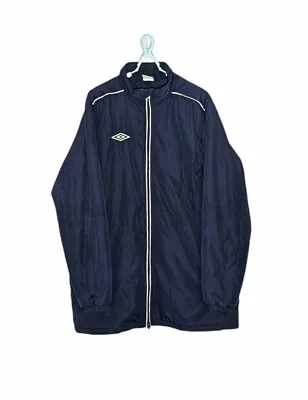 Umbro Mens Retro Long Blue Football  Manager Training Lined Jacket XL VGC • £16.50