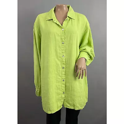 Hot Cotton Marc Ware Top Women 2X Green 100% Linen Button Up Shirt Coastal • $24.99