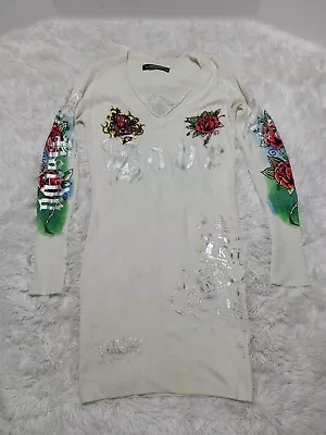 Ed Hardy Christian Audigier LOVE Spellout Roses Flowers Sweater Pullover M Dress • $52.10