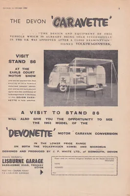 The Devon Caravette Based On Volkswagen Camper Ad 1963 • $9.99