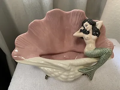 Vtg Stunning Riddell Pottery Ceramic Mermaid On Sea Clam  Shell Wall Planter • $175