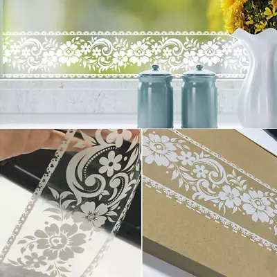 White Lace Transparent Removable Wallpaper Border Shop Display Window Sticker Ba • $13.80