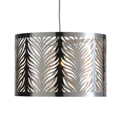 Silver Laser Cut Fern Drum Ceiling Light Shade Metallic Finish Lampshade • £24.98