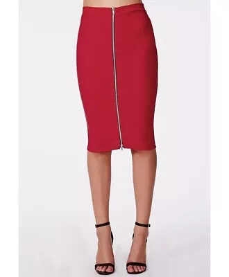  Missguided Nicole X Exposed Zip Midi Skirt Red UK8 • £12