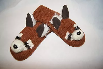 NEW DeLux Adult ~ RED PANDA MITTENS Knit Raccoon Fox FLEECE LINED Animal Costume • $49.99