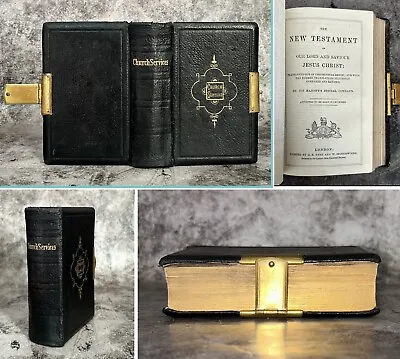 Antique C1881 Old Bible & Prayer Book Embossed Leather Clasps Eyre Spottiswoode • £39.95