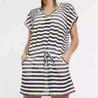 Calvin Klein Mesh Striped Tie Waist Swimsuit Cover Up Woman's Size S/M • $24.99