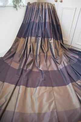 £76.25 • Buy Next Mocha Brown Chocolate Striped Taffeta Eyelet Curtains,53dx86d,shimmer,1of4