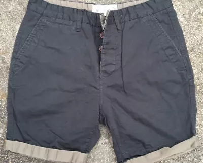 Mens Next Black 100% Cotton Shorts With Tailored Turn Ups Sz 32  Waist Slim Fit • £4.99