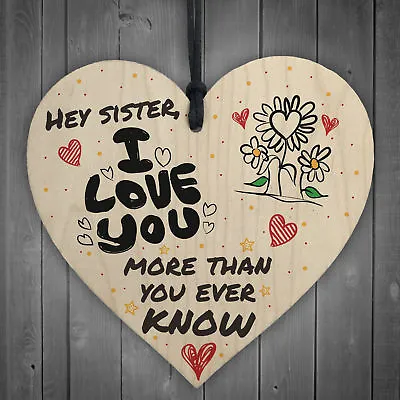 MY SISTER I Love You Big Little Sis Wooden Heart Plaque Love Sign Birthday Gift • £3.99