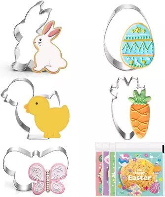 Large Easter Cookie Cutters - 5 Pieces Cookie Cutters Shape - Bunny Egg Carrot • $10.49