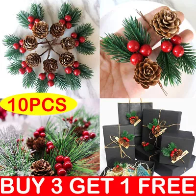 10Pc Christmas Artificial Flower Red Berry Pick Pine Cone Holly Xmas Party Decor • £1.99