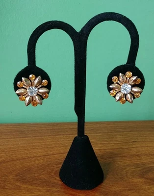 $5 • Buy Faux Citrine Acrylic Rhinestone Gold Screw Back Clip On EARRINGS Vintage Jewelry