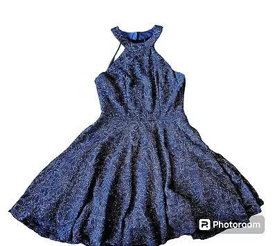 B. Smart Junior's Glitter Fit & Flare Dress Blue Size 5 Halter Dressy Cocktail  • $18