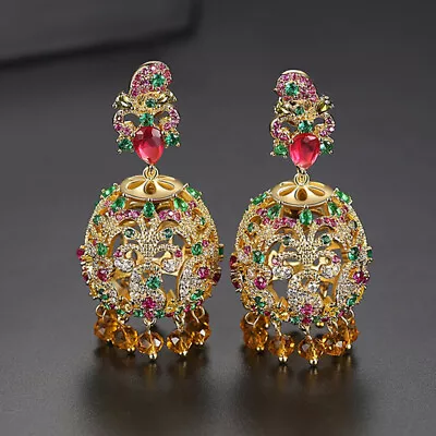 Indian Bells Drop Dangle Earring Jewelry Zircon Tassel Bridal Wedding Party Gift • $27.06