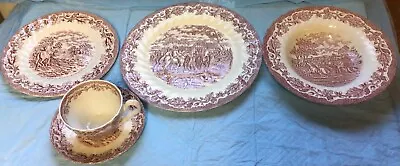 Fox Hunt Hunting Myotts Dinnerware 5 Piece Place Setting  Redware Transfer • $54.99