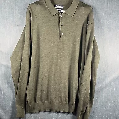 Jos A Bank Mens Polo Shirt Long Sleeve Size L Green Woolmark Collared • $14.59