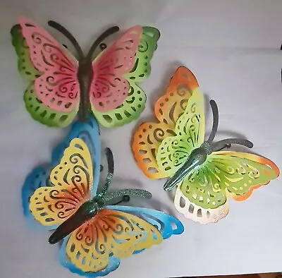 Medium Multicolor Butterfly Hanging Metal Jungle Wall  Art Decor Set 3 12 X9  • $18.40