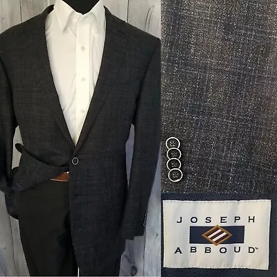 Joseph Abboud Comero Men's Blazer 48L 50 Gray Blue Plaid Wool Cotton Sport Coat • $49.95