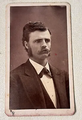Antique Carte De Visite M. Gustin Troy PA Classic Mustachio Portrait 4” X 2.5” • $4.79