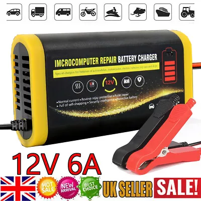 UK Car Battery Charger 12V 6A Fast Charger Automatic Smart Pulse Repair AGM/GEL • £11.89