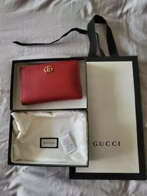 $499 • Buy Authentic Gucci Wallet Red Leather GG Medium Size Wallet Card Flap Coin Zipper