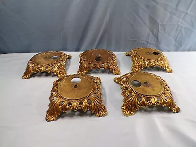 Lot Of 5 Ornate Cast Metal Electric Lamp Bases Antique Brass Finish Tarnished • $32.49