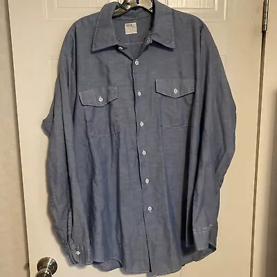 $3.99 • Buy Vtg KEY Size 17.5 36 XL Blue Chambray LS Work Shirt Pockets Poly/Cotton READ
