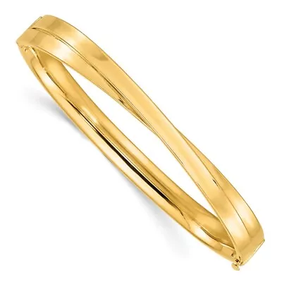 Real 14kt Yellow Gold 4/16 Polished Bypass Hinged Bangle; 7 Inch • $820.63
