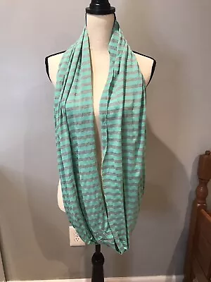 Mint Green & Gray Striped Infinity Raw Edge Scarf • $9.75