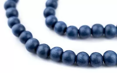 Cobalt Blue Round Natural Wood Beads 8mm Large Hole 16 Inch Strand • $1.99