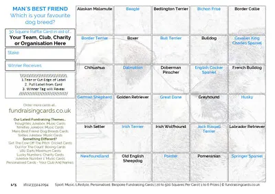 Dog Breeds Fundraising Cards Mans Best Friend 50 Pack A5 Scratch Raffle Ticket • £14.70