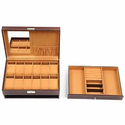 Mens Watch Box Case Organizer 12 Slots Watches Holder Jewelry Storage Display US • $38