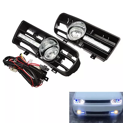 Fit For VW Golf MK4 98-04 2Pcs H3 Fog Lights Grilles With LED DRL Lamp Bright • $55.62