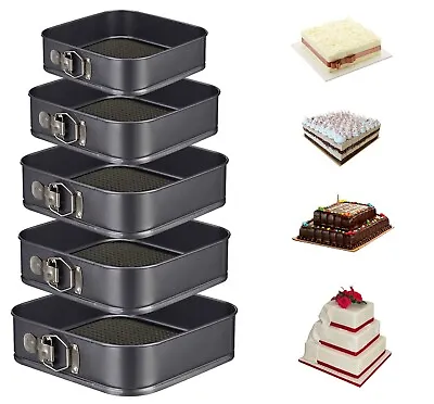 5pc Non Stick Square Cake Tin Trays Bake Cake Set Baking Mould Plate • £10.85