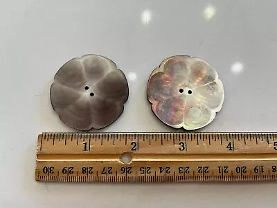 Vintage Smoky Mother Of Pearl Abalone Large Buttons Carved Flower Shaped 1 3/4” • $15