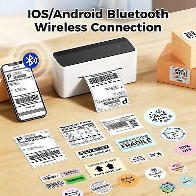$125.99 • Buy Bluetooth Shipping Label Printer 4x6 Direct Thermal Address Package Label Maker