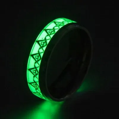 MENDEL Mens Masonic Band Ring Freemason Luminous Stainless Steel Mason Size 6-13 • $10.99