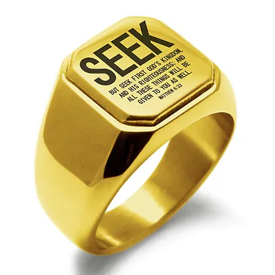 Stainless Steel God's Kingdom Matthew 6:33 Mens Square Biker Style Signet Ring • $15