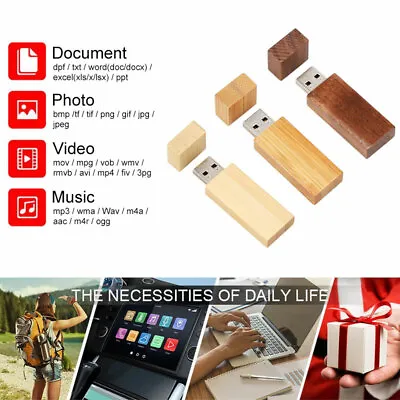 Wooden Bamboo USB Flash Drive 64GB 32GB 16GB 8GB USB Stick 2.0 3.0 Pendrive Disk • £4.43