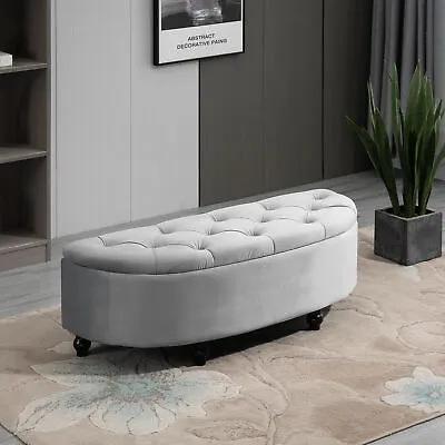 Storage Ottoman Bench Tufted Upholstered Footrest Stool With Rubberwood Legs • £105.99