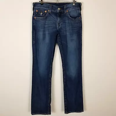 True Religion Men Ricky Straight Jeans Size 32 X 32 Dark Blue Denim • $49.29