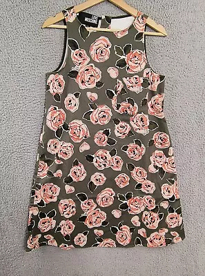 Love Moschino Dress Womens US Size 4 Olive Green Pink Rose Print Sleeveless NWOT • $26.79