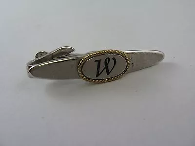 Vintage Mens Tie Bar:  W  W Letter Initial Nice Design Textured Silver Tone • $8.99