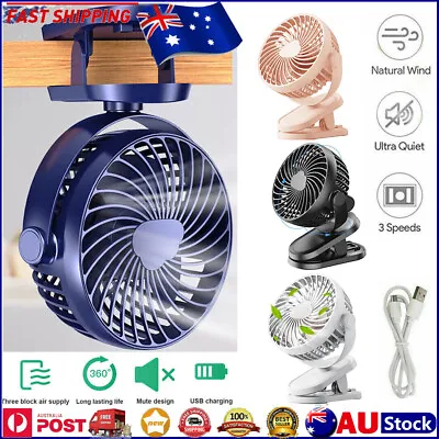 Portable 360° Mini Fan Travel Rechargeable USB Clip On Desk Fan Pram Cot Car AU • $7.69