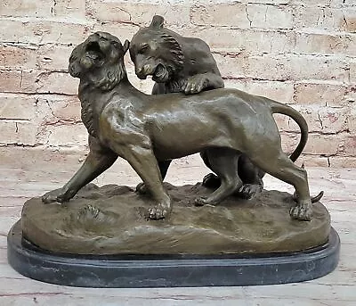 Charles Valton Signed Bronze: Two Mountain Lion Wildlife Statue - Vintage Deal • $849